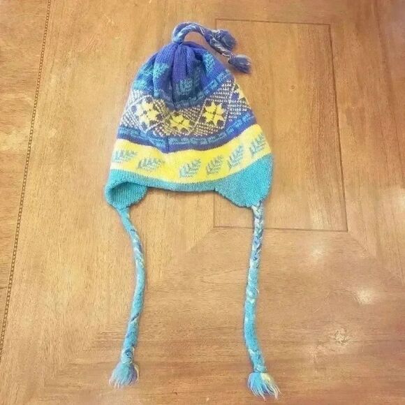 𝅺Pinyon Products Men's Navy/Yellow/Turquoise Wool Beanie - Picture 5 of 13